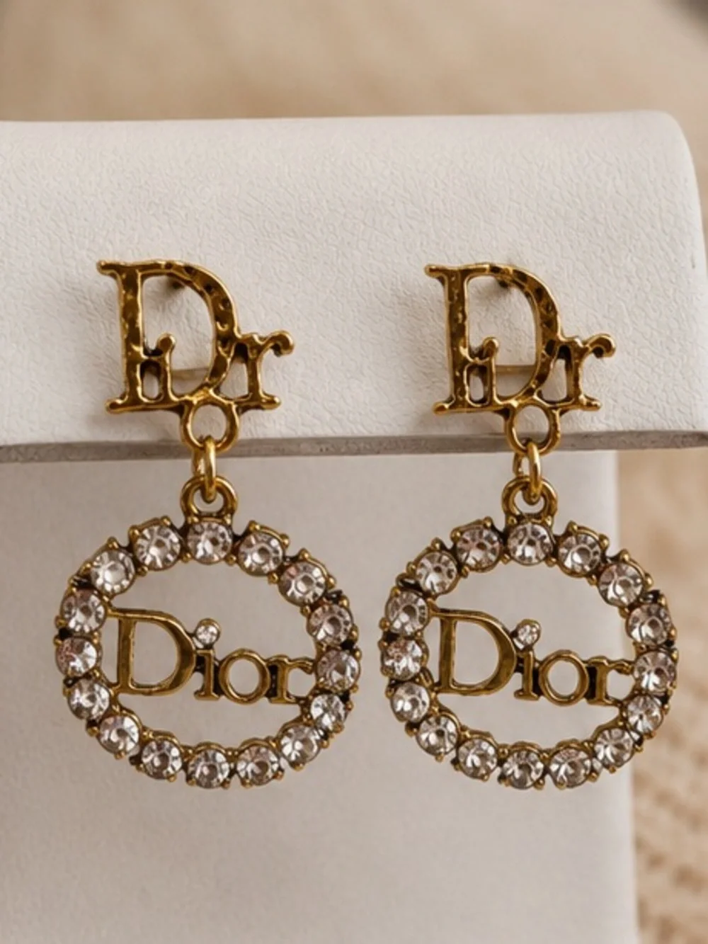 Gold Crystal Designer Inspired Dangle Earrings